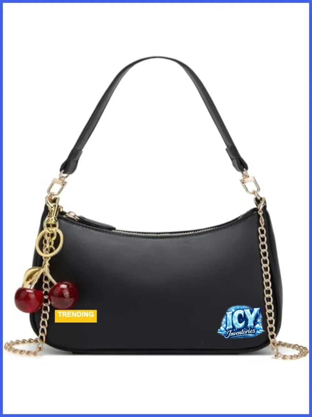 PU Leather Hobo Shoulder Bag with Removable Straps and Cherry Charm